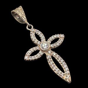 Dazzling Huge Vintage Sterling CZ Cross Pendant